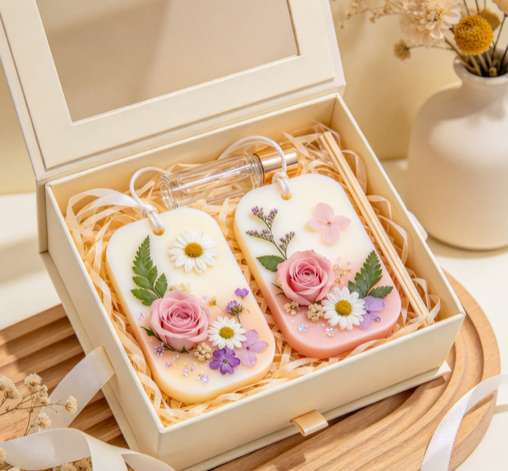 Preserved Flower-Adorned Custom Scented Wax Tablets